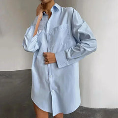 LIZAKOSHT  -  Elegant Long Blouse Office Lady Loose Long Sleeve Dress Shirt Fashion Solid Simple Button Tops Casual Women Clothes Blusas 30094