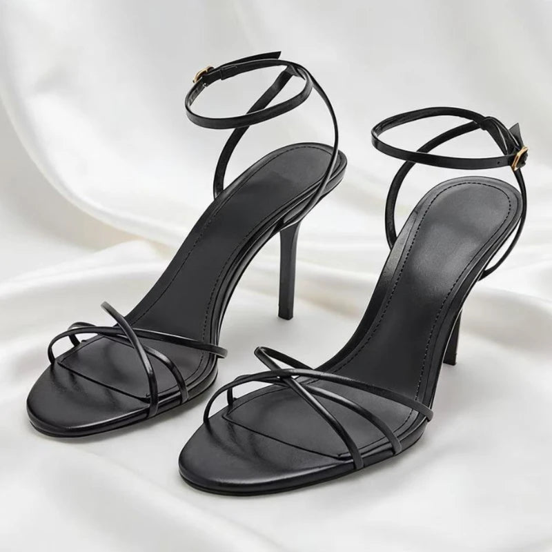 LIZAKOSHT  -  Elegant Red Ankle Strap High-heeled Sandals Women Narrow Straps Hollow High Heels Ladies Luxury Weddings Bridal Designer Pumps