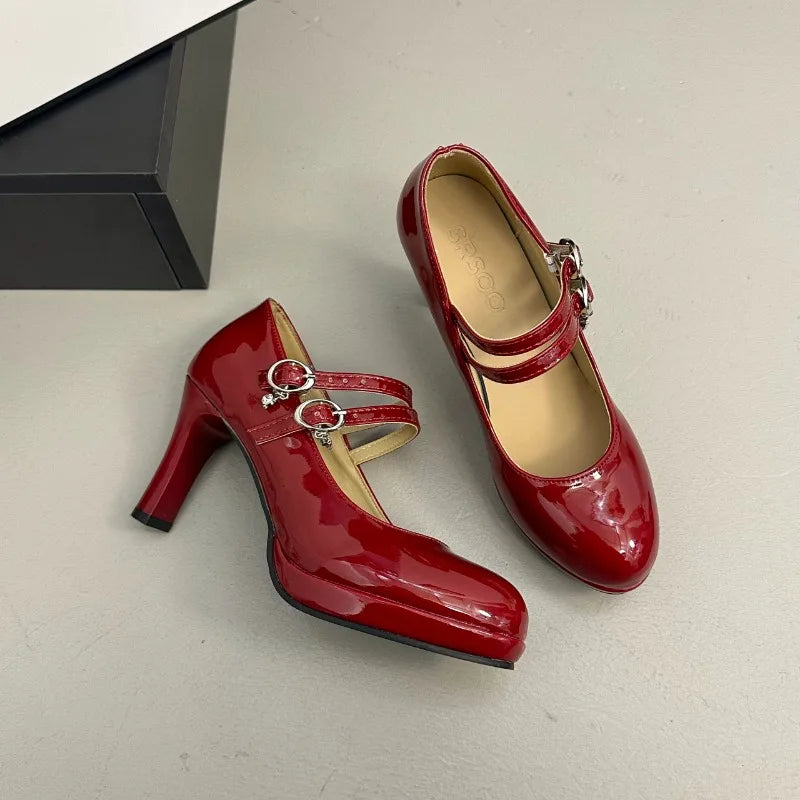 LIZAKOSHT  -  Designer Luxury Thick Heel Women Mary Jane Shoes Concise Shallow Belt Buckle Shoes Ladies Outdoor Elegant Dress Dancing Pumps