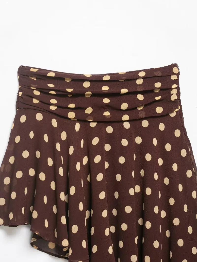 LIZAKOSHT  -  Vintage Dot Print Mini Skirt For Women Summer High Waist Folds Asymmetry Skirts Street Fashion Party Club Casual Skirt New
