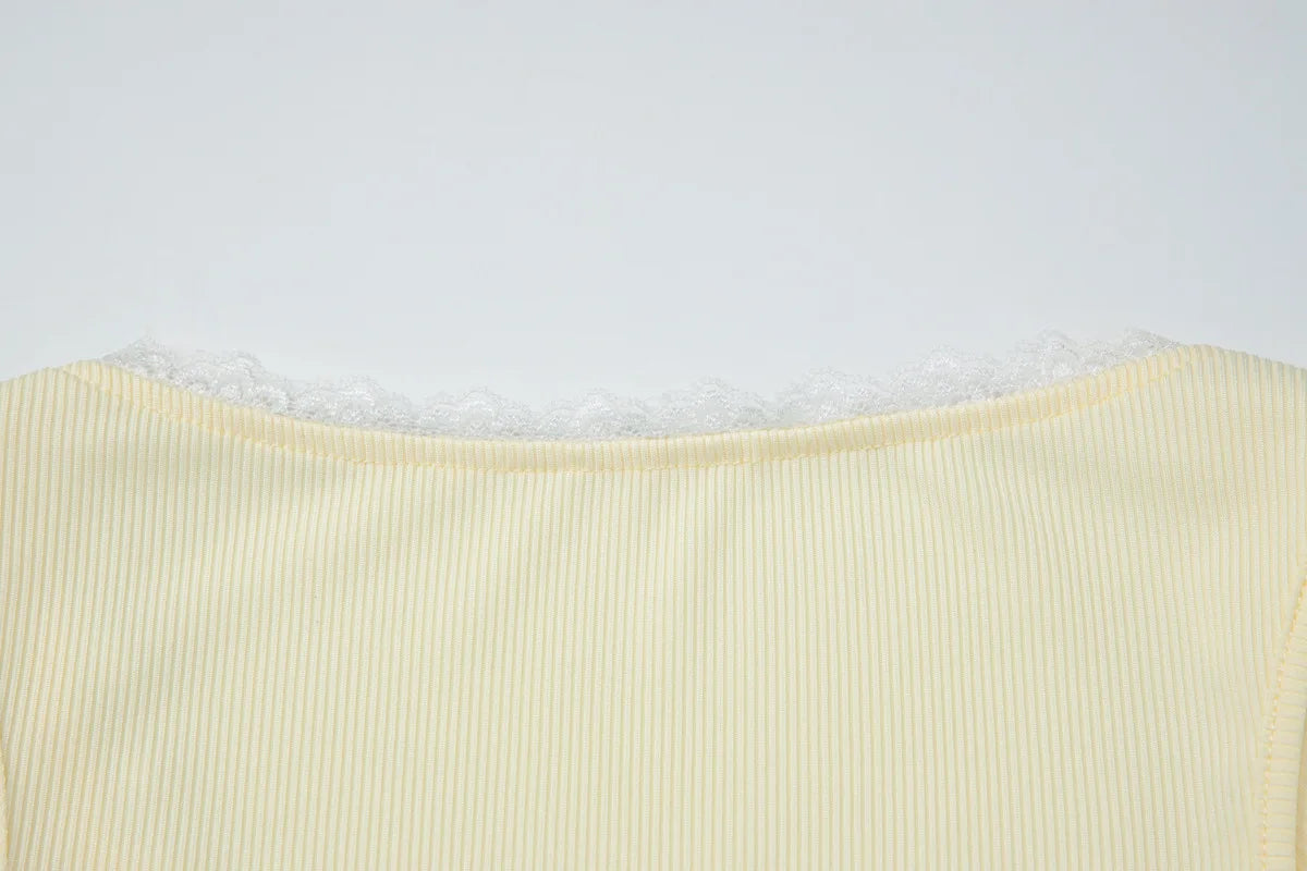 LIZAKOSHT  -  Woman Clothes Deep V-neck Yellow Tank Tops Sexy Sleeveless Lace Patchwork T-shirt Girls Y2K Corset Top Streetwear