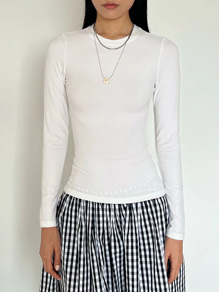 LIZAKOSHT  -  Solid Basic Long Sleeve T-shirts Woman Spring Crew Neck Slim Tee Shirts Female Casual Simple All-match Tshirts Y2k Tops New