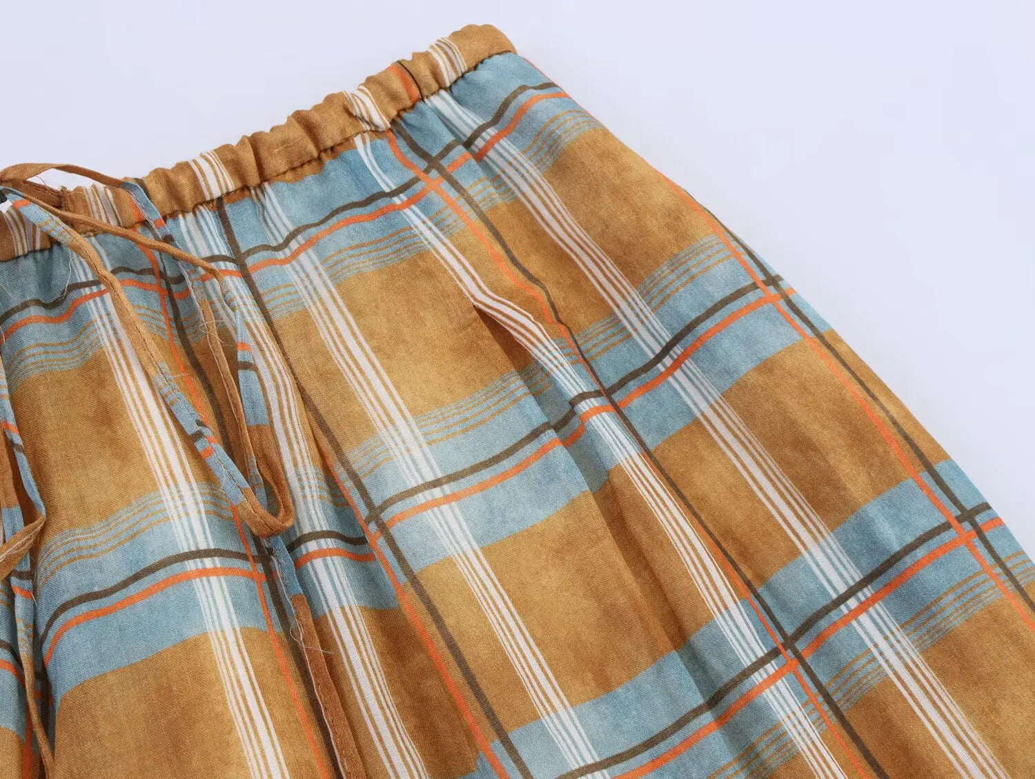 LIZAKOSHT  -  Women Autumn New Ramie Bloomers Plaid Printed Loose Pants Female Fashion Versatile Drawstring Streetwear Casual Trousers