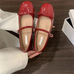 LIZAKOSHT  -  women bouble bowtie flats japanned leather ballerina shoes height increasing bowknot ankle strap loafers women slip on wedges