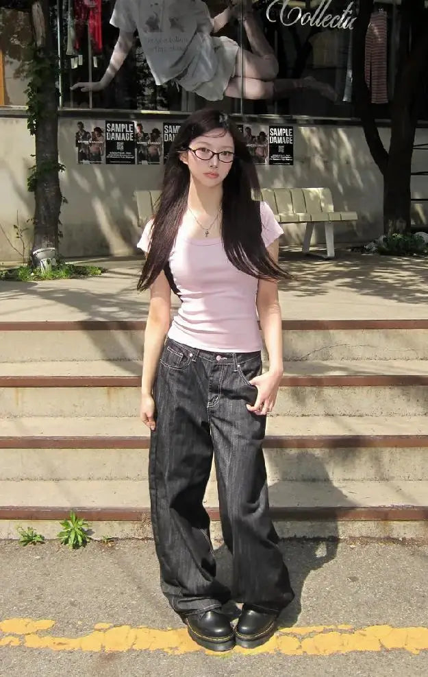 LIZAKOSHT  -  Autumn Winter Women's Denim Jeans Y2K Wide Fit Baggy Jeans Grunge Harajuku Cowboy New In Pants Korean Mom Jeans Punk Retro