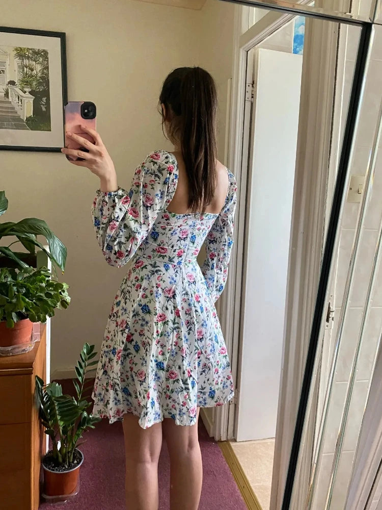 LIZAKOSHT  -  Clearance Sale !! Summer Lantern Sleeve Dress Long Sleeve Floral Print Dress Drawstring Elegant A Line Party Holiday Dress Women