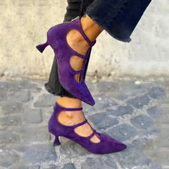 LIZAKOSHT  -  Suede Single Shoes Pointed Toe T-shaped Women's Shoes With Back Zip Summer Spring