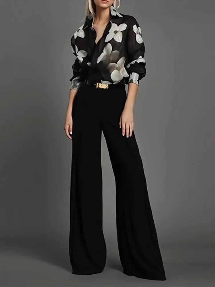LIZAKOSHT  -  Black Flared Pants For Women Fashion High Waits Slim Fit Urban Casual Office Trousers Bottoms New Spring Summer