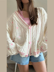 LIZAKOSHT  -  Love Sweater Knitted Cardigan Female V-Neck Long Sleeves Loose Single Breasted Top Chic Casual Women's New Versatile Cardigans