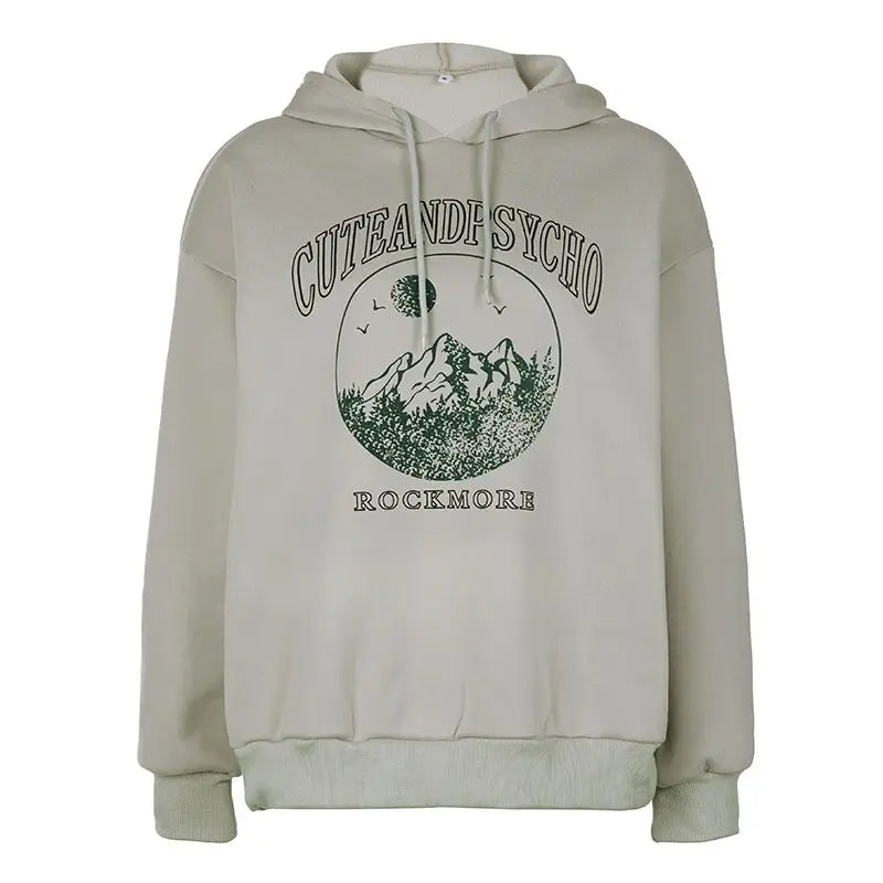 LIZAKOSHT  -  Hooded Printed Strappy Sweatshirt American Campus Style Women'S Pullover Outer Wear Loose Slimming Hot Girl Top