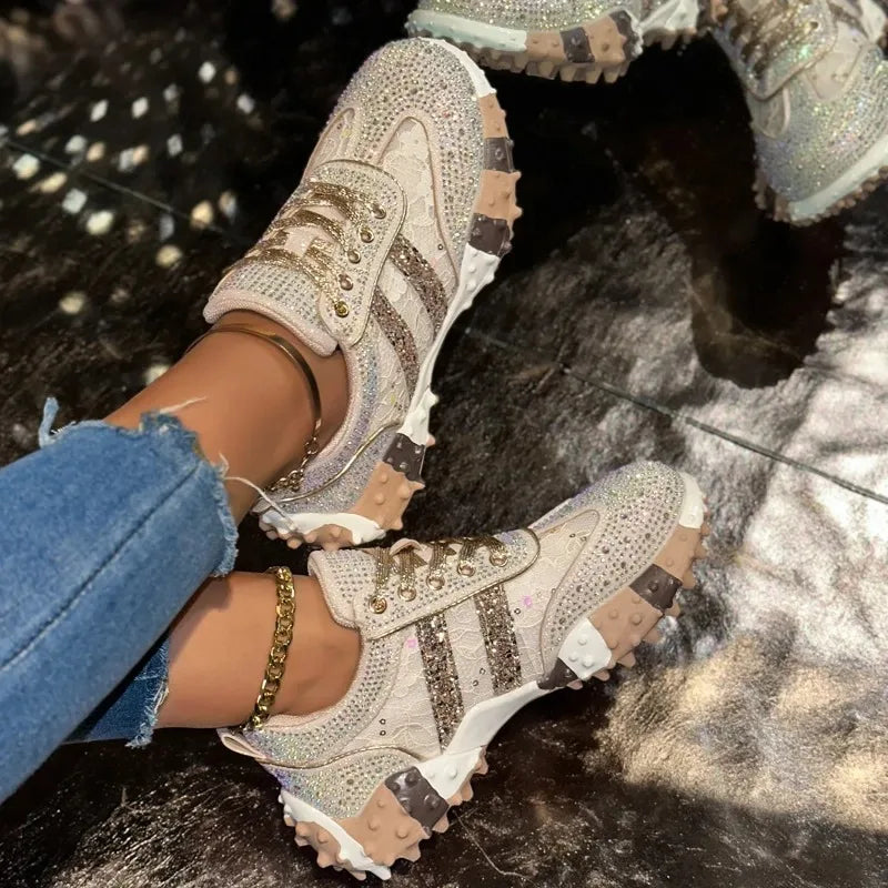 LIZAKOSHT  -  Breathable Casual Sporty Women's Single Shoes Spring Autumn Thick Bottom Leisure Sports Water Diamond Mesh Shoes Dad Sneakers
