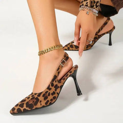 LIZAKOSHT  -  Sexy Stiletto Heels Red Pointed Toe Office Women Shoes Leopard Print Women's Sandals