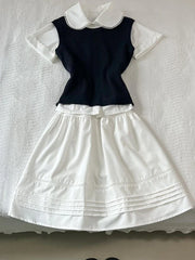 LIZAKOSHT  -  Korea Chic Patchwork 3-piece Set Women White Shirt + solid Vest + Short Skirt Suit Women Babydoll Collar Short-sleeved Set