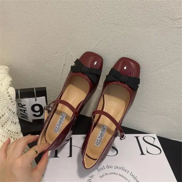 LIZAKOSHT  -  African Woman Shoe Beige High Heels Mary Jane Burgundy 12cm Lolita Spring Black Leather Latest Retro Autumn Janes Retro Wom