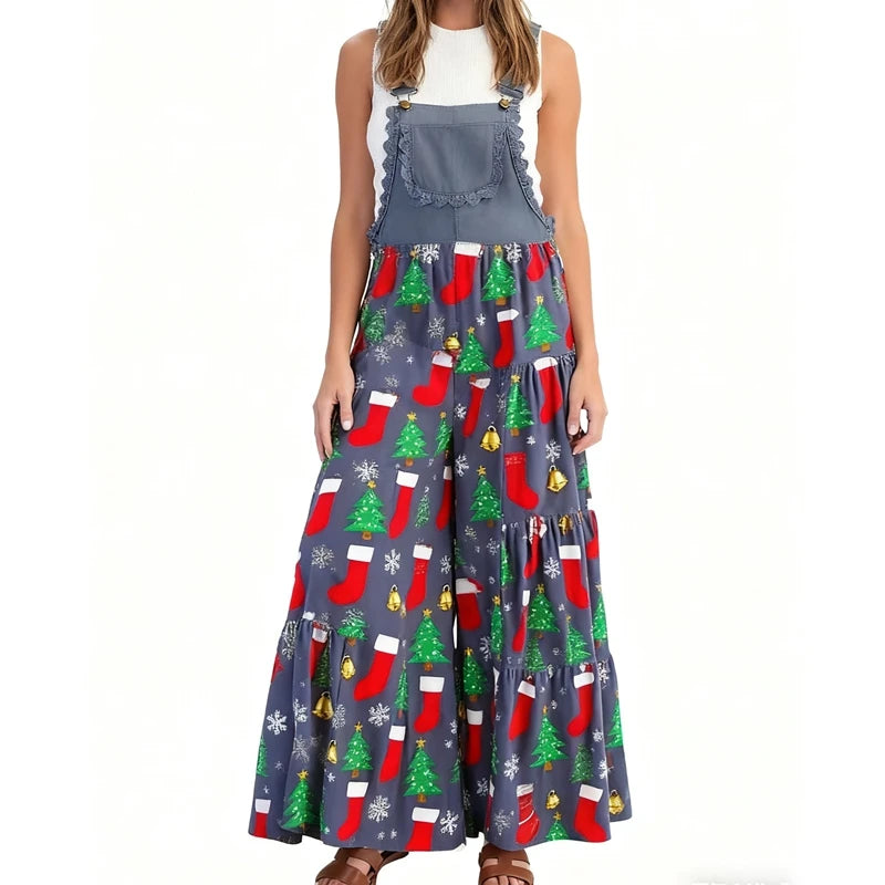 LIZAKOSHT  -  Womens Overalls Casual Loose Dungarees Ugly Christmas Costumes for Women Santa Claus Romper Jumpsuits Fit Overall Bib Pants