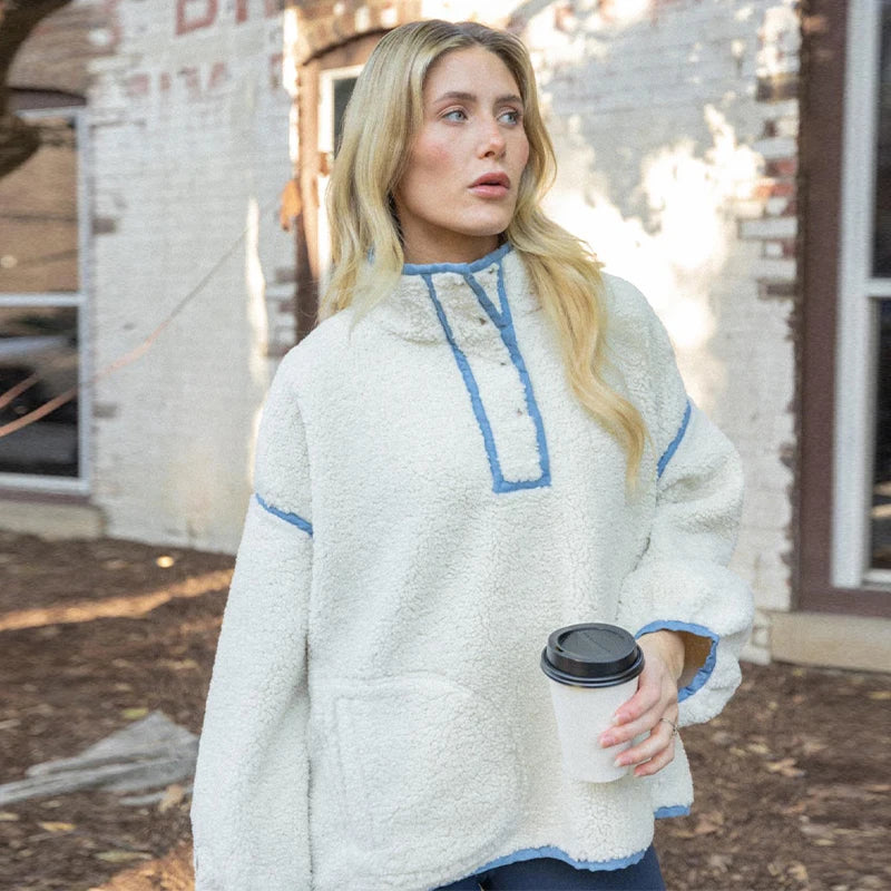 LIZAKOSHT  -  Faux Shearling Stand Collar Sweatshirt Tops Women's Long Sleeve Oversized Chic Cozy Outerwear Autumn New Casual Girls Outfit