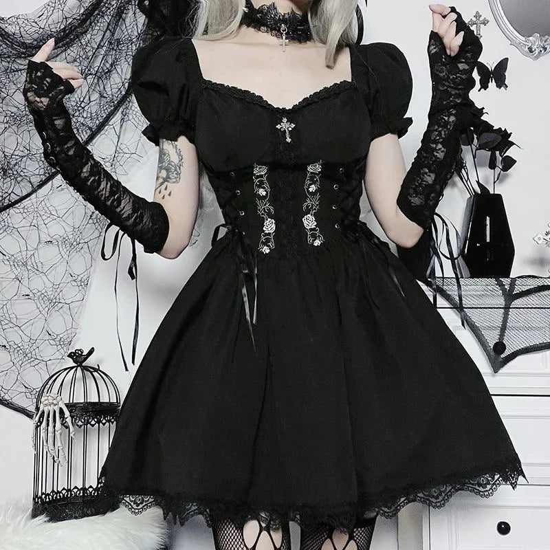LIZAKOSHT  -  jsk dress gothic lolita dress black Halloween costumes cosplay lolita for girls short sleeve Lolita clothes A-dress