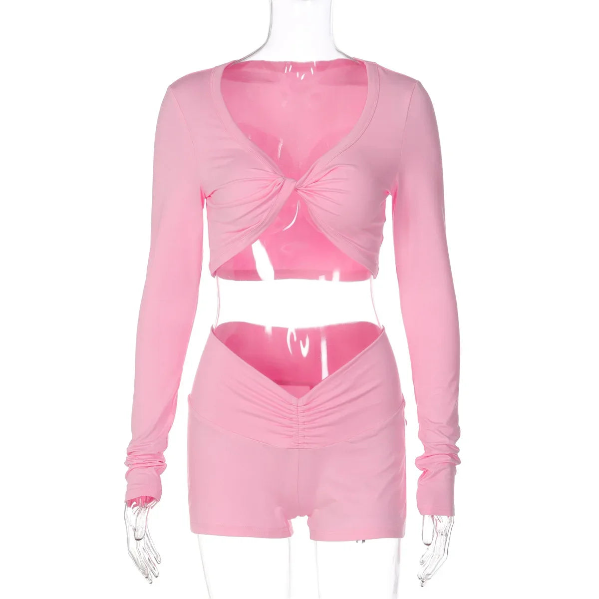 LIZAKOSHT  -  Woman Clothes V-neck Long Sleeve Cropped T-shirts and Shorts Matching Sets Girls Clothes Y2K Black Pink Short Pants Tracksuits