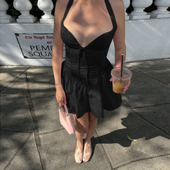 LIZAKOSHT  -  New Short Skirt Sexy Waist Show Thin Tank Top Spicy Girl A Showdown Show Thin Dress