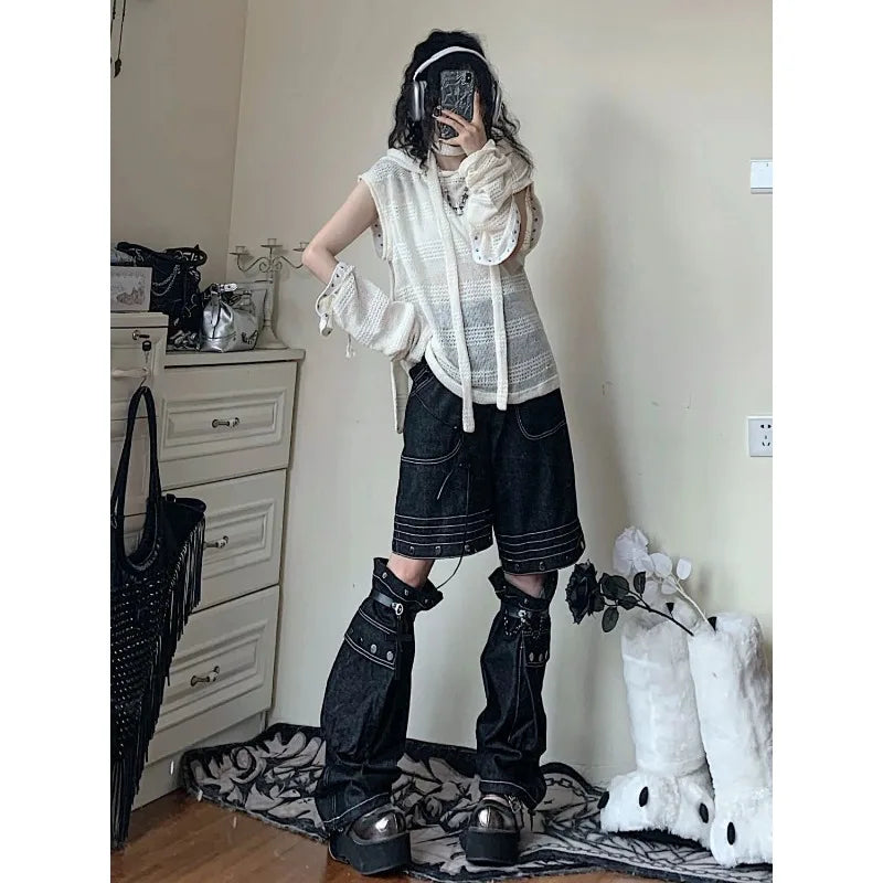 LIZAKOSHT  -  Y2k Harajuku Women's Kint Sweater Rabbit Ear Knitwear Hollow Out Grunge Pullovers Spring Oversize Gothic Jumper Korean