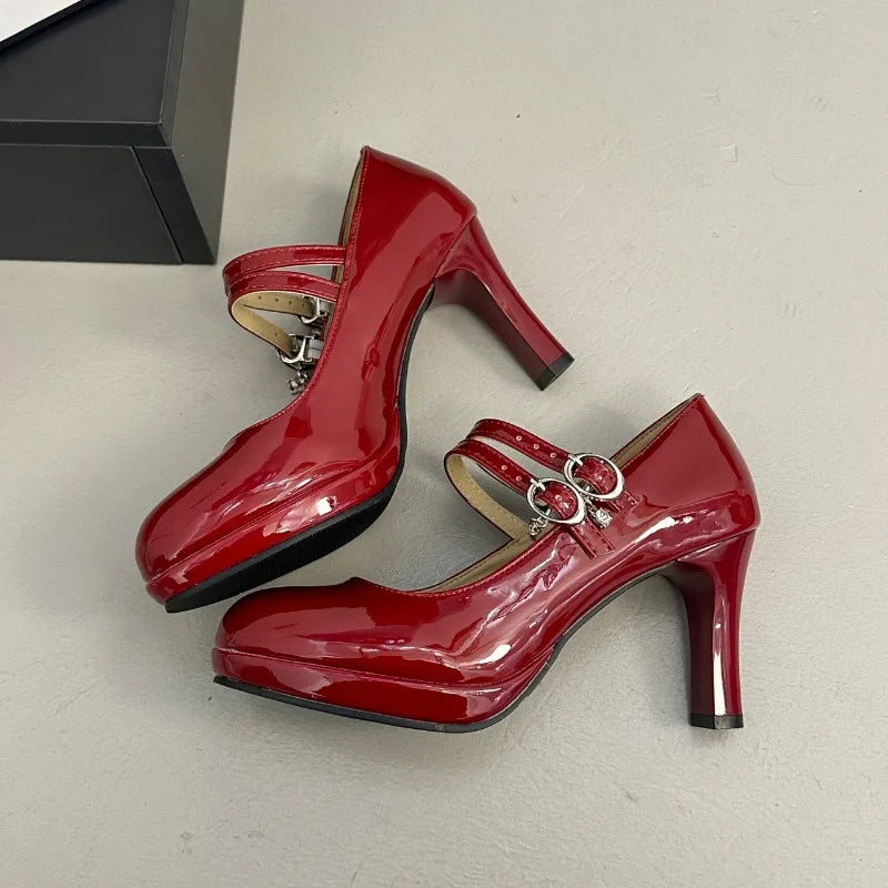 LIZAKOSHT  -  Designer Luxury Thick Heel Women Mary Jane Shoes Concise Shallow Belt Buckle Shoes Ladies Outdoor Elegant Dress Dancing Pumps
