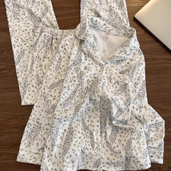 LIZAKOSHT  -  Leopard Print Soft Pajamas for Woman Sleepwear Long Sleeved Top and Long Trousers Casual Loungewear Set Pyjamas Spring Autumn
