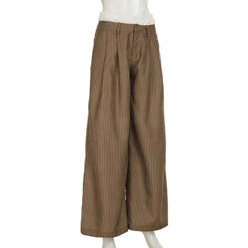 LIZAKOSHT  -  Summer New Cross Border Waist Patch Stripe Casual Pants Simple Drape Contrast Straight Suit Pants