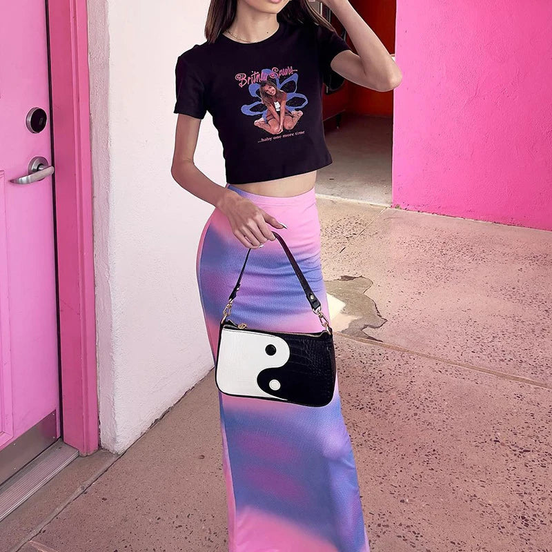 LIZAKOSHT  -  Fashion y2k Maxi Skirt Summer Women Contrasting Color Tie Dye Print High Waist Bodycon Skirt Sexy Party Skirts Streetwear
