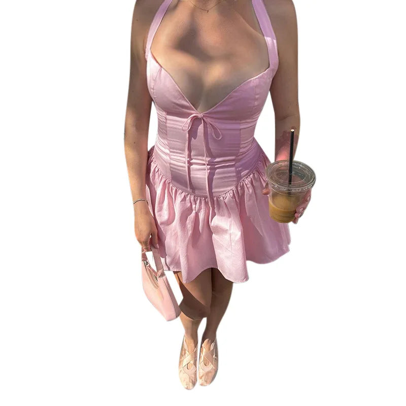 LIZAKOSHT  -  New Short Skirt Sexy Waist Show Thin Tank Top Spicy Girl A Showdown Show Thin Dress