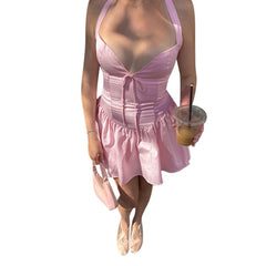 LIZAKOSHT  -  New Short Skirt Sexy Waist Show Thin Tank Top Spicy Girl A Showdown Show Thin Dress