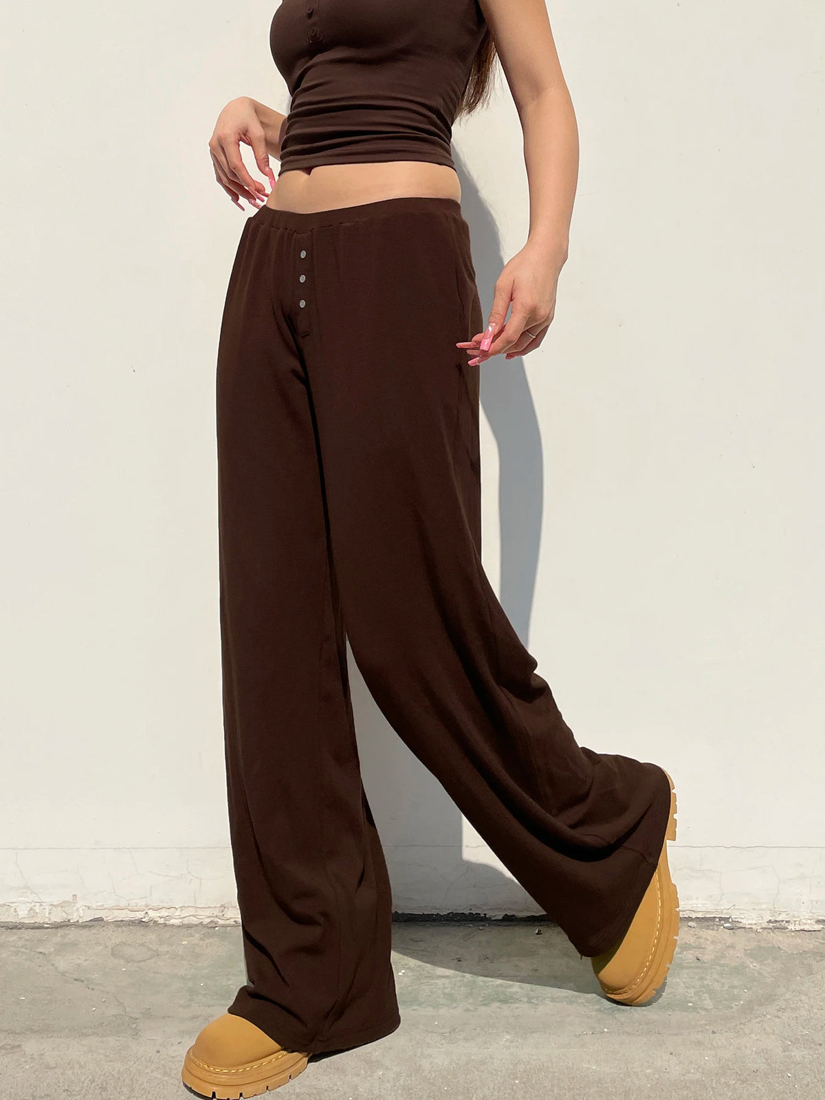 LIZAKOSHT  -  Casual Solid Straight Pants Loose Mid-Waisted Knitted Wide Leg Pants Women Autumn Spring Fashion Streetwear Ladies