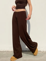 LIZAKOSHT  -  Casual Solid Straight Pants Loose Mid-Waisted Knitted Wide Leg Pants Women Autumn Spring Fashion Streetwear Ladies