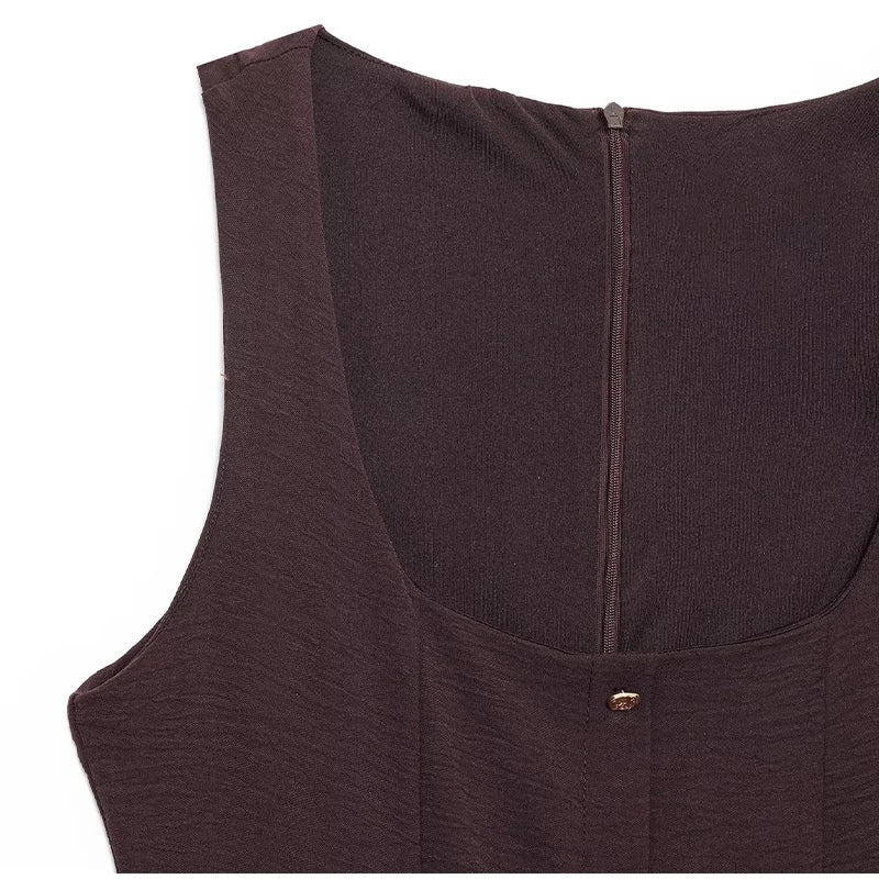 LIZAKOSHT  -  Elegant Single-Breasted Belt Sling Dress Women Fashion Sleeveless Waist-Cinching Pleated Robe 2025 Female Office New Dresses
