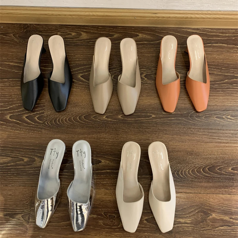 LIZAKOSHT  -  Elegant Square Heel Designer Slippers Women Comfortable Square Toe Slide Sandals Fashion Party Backless Dress Shoes for Ladies