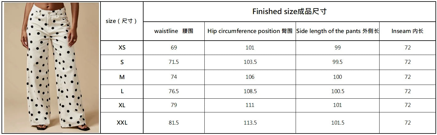 LIZAKOSHT  -  American-style retro polka dot printed wide-leg denim pants for women, loose straight casual trousers