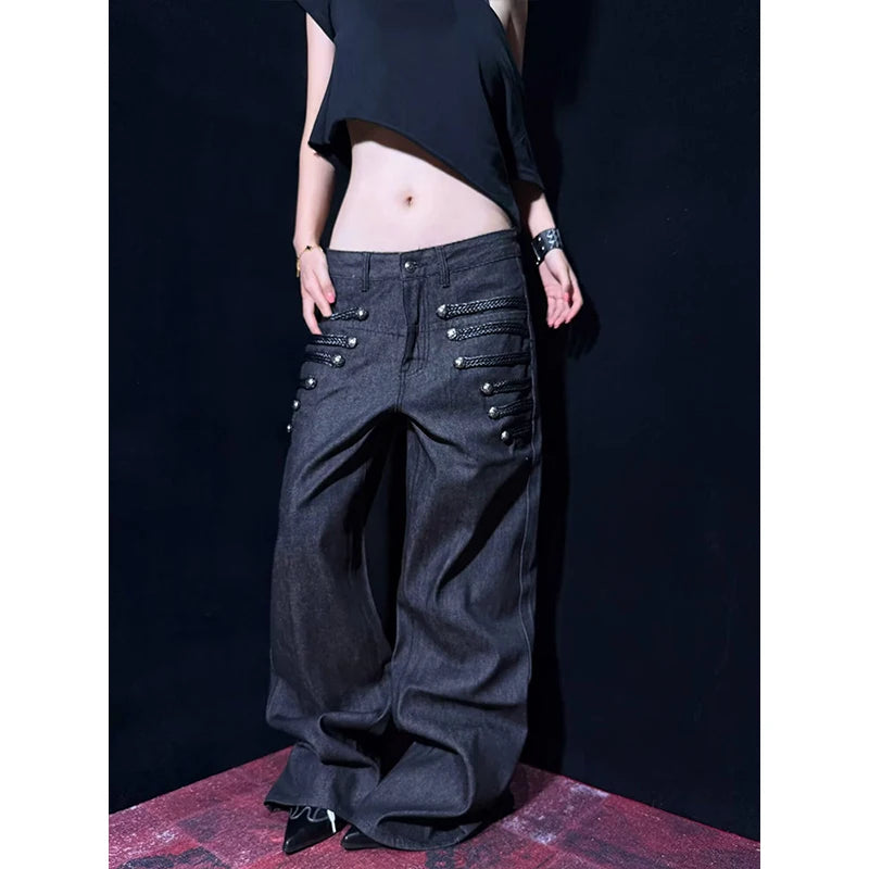  LIZAKOSHT  -  American Retro Women Wide Leg Straight Jeans Women's Multiple Buttons Original Autumn Winter Loose Long Pants Ladies Jeans