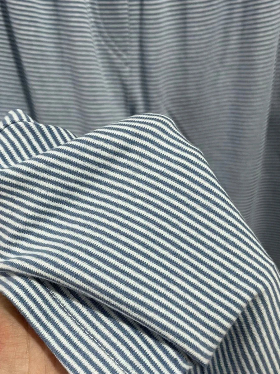 LIZAKOSHT  -  Women New Blue Striped Cotton Pajama Pants Vintage High Waist Loose Straight Trousers Summer Sweet Casual Home Long Pant Y2k