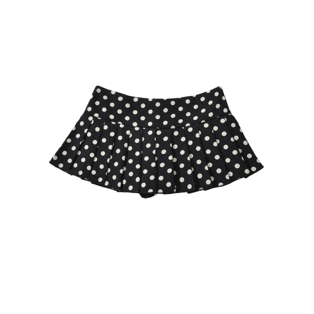 LIZAKOSHT  -  Women Button Black and White Polka Dot Print REMINI SKORT Micro-mini Skirt