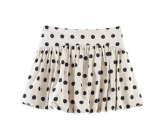 LIZAKOSHT  -  Summer Sweet Apricot Polka Dot Print Mini BUD Skirt Women Side Zipper Ball Gown Ruhced Swing Skater Short Skirts Party Girl's