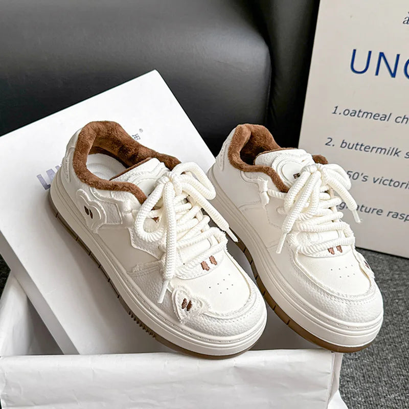 LIZAKOSHT  -  Winter Shoes Women Clogs Platform All-Match Round Toe Casual Female Sneakers Flats Creepers New Dress Sewing Leisure Solid Lace-
