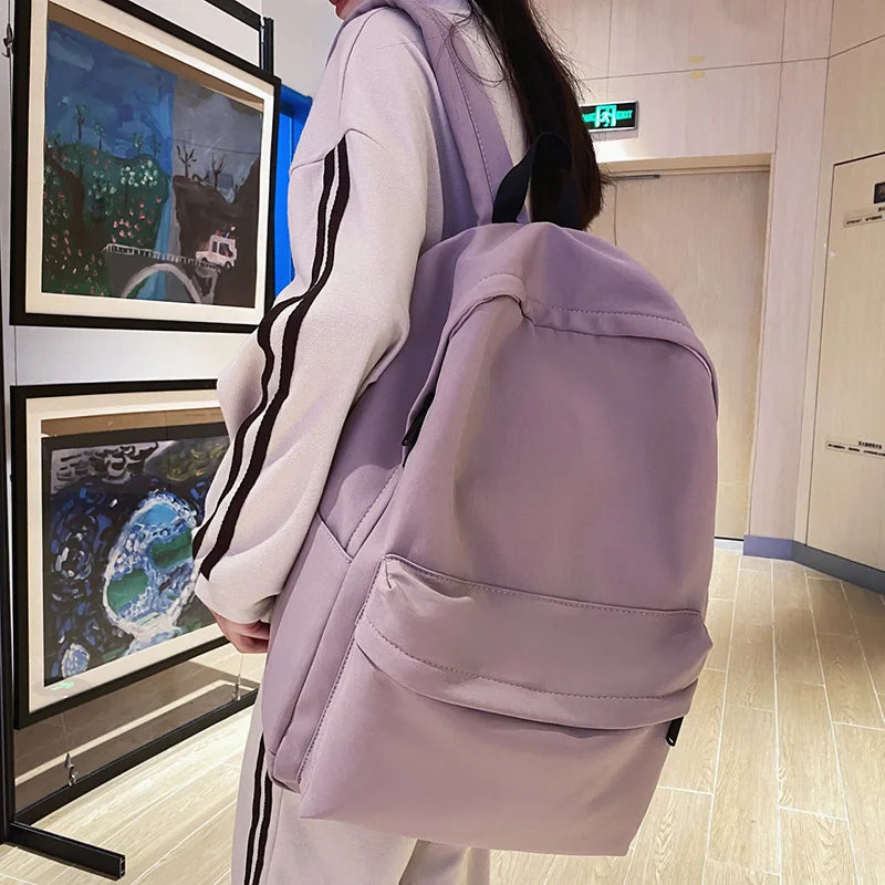 LIZAKOSHT  -  Solid Color Women Backpack Japanese School Bags For Teenager Girls Bookbag Simple Nylon Travel Backbag Ladies Student Bags