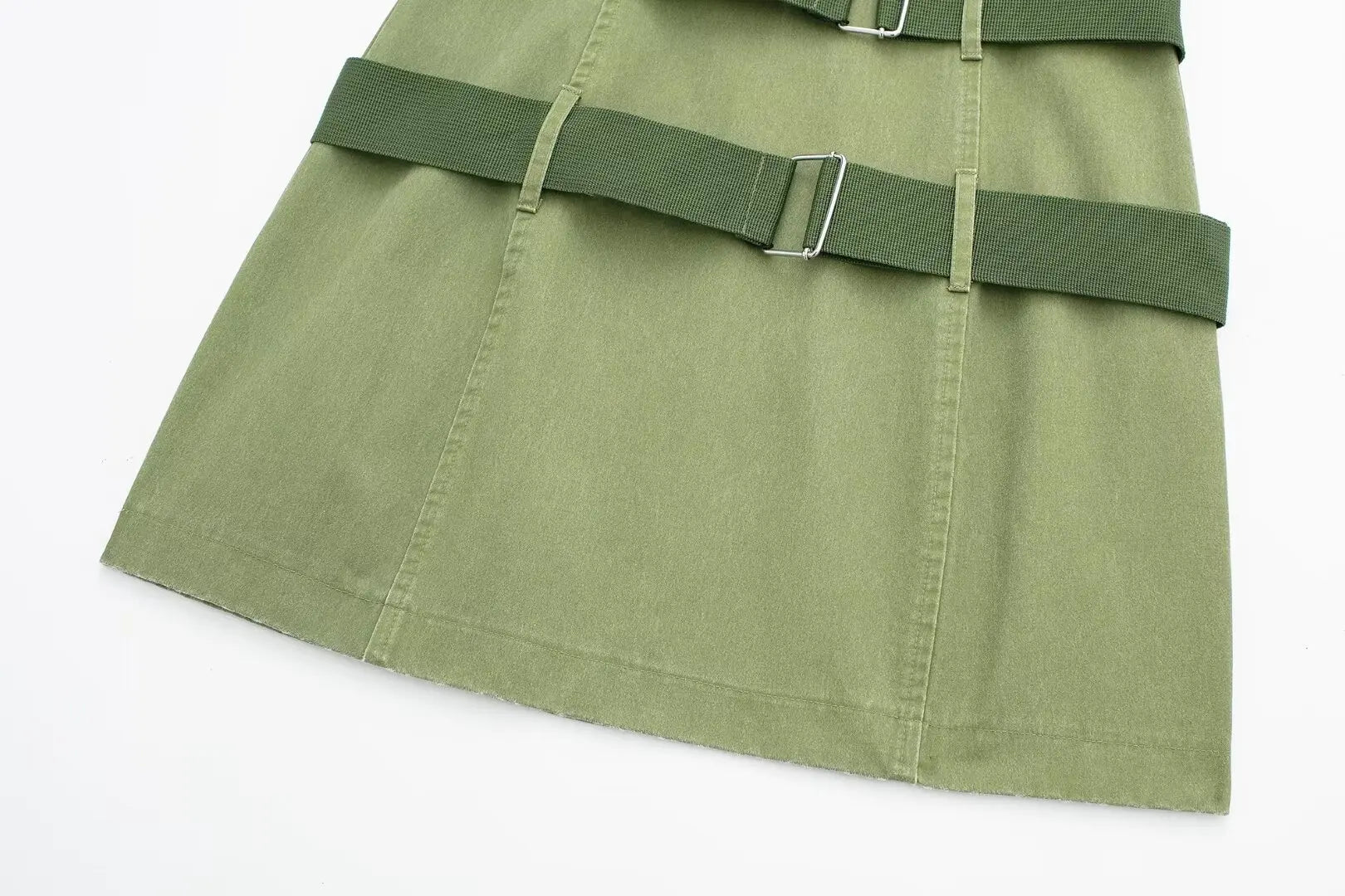 LIZAKOSHT  -  Europe and America Wind Spring New Round Neck Leisure Green Fashion with Belt Sleeveless Tooling Vest Skirt Dress
