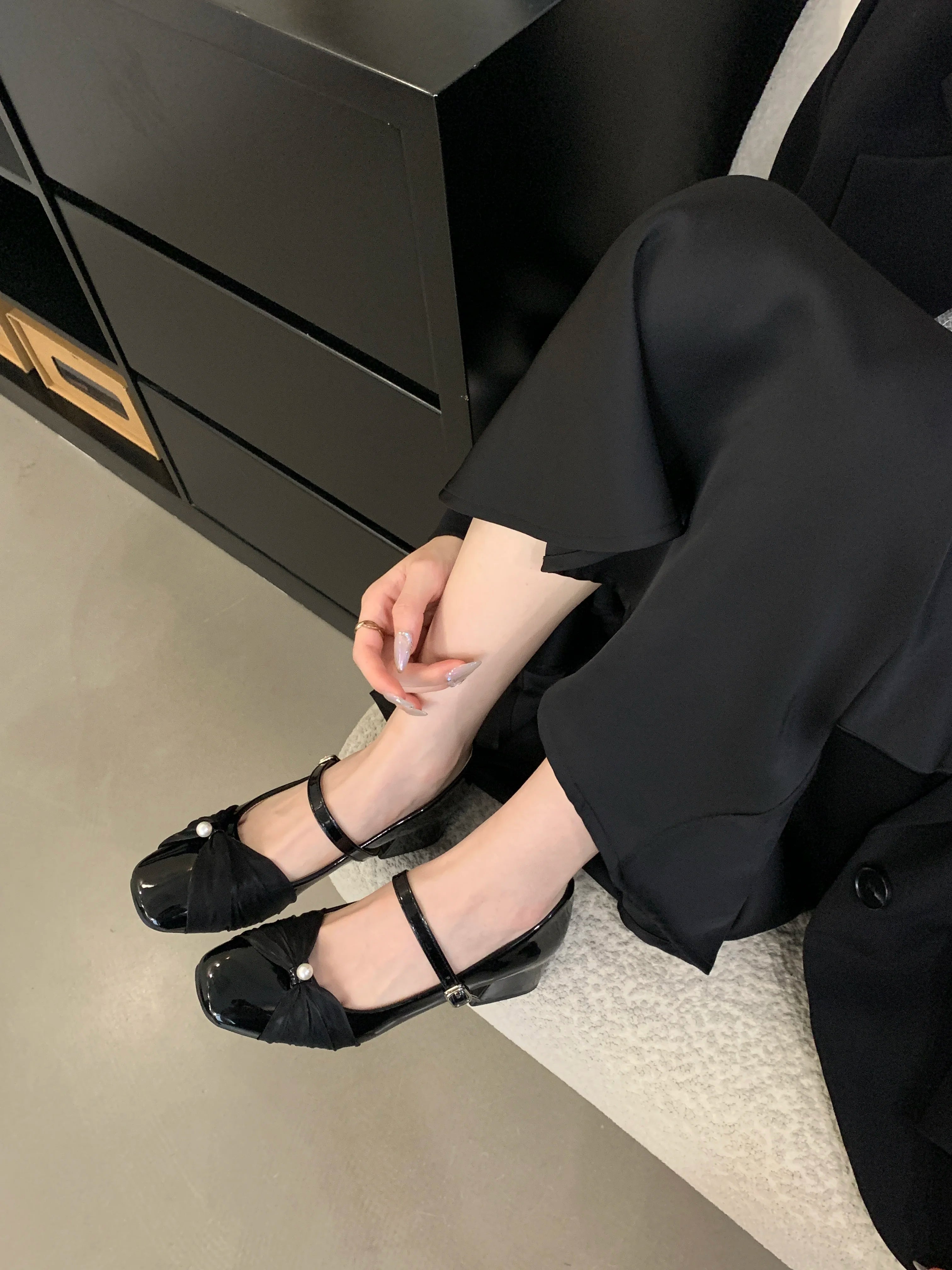 LIZAKOSHT  -  New Women's Shoes with Thick Heel, Square Toe, Shallow Mouth, High Heels, Mary Jane Single Shoes