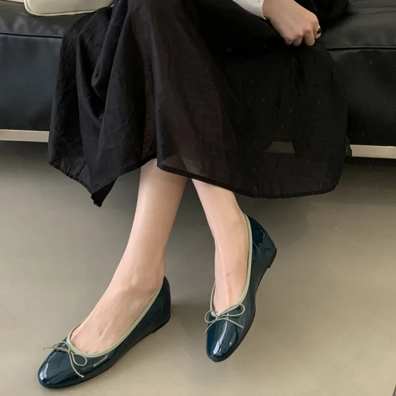 LIZAKOSHT  -  Fashion Round Toe Flats Ballet Shoes Wedges Low Heels Design Shallow Ballerina 2025 Spring Loafers Soft Moccasin Bow Shoes Mujer