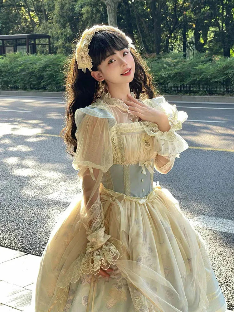 LIZAKOSHT  -  Blue Gradient Printing Lolita Fishbone Dress JSK Elegant Gorgeous