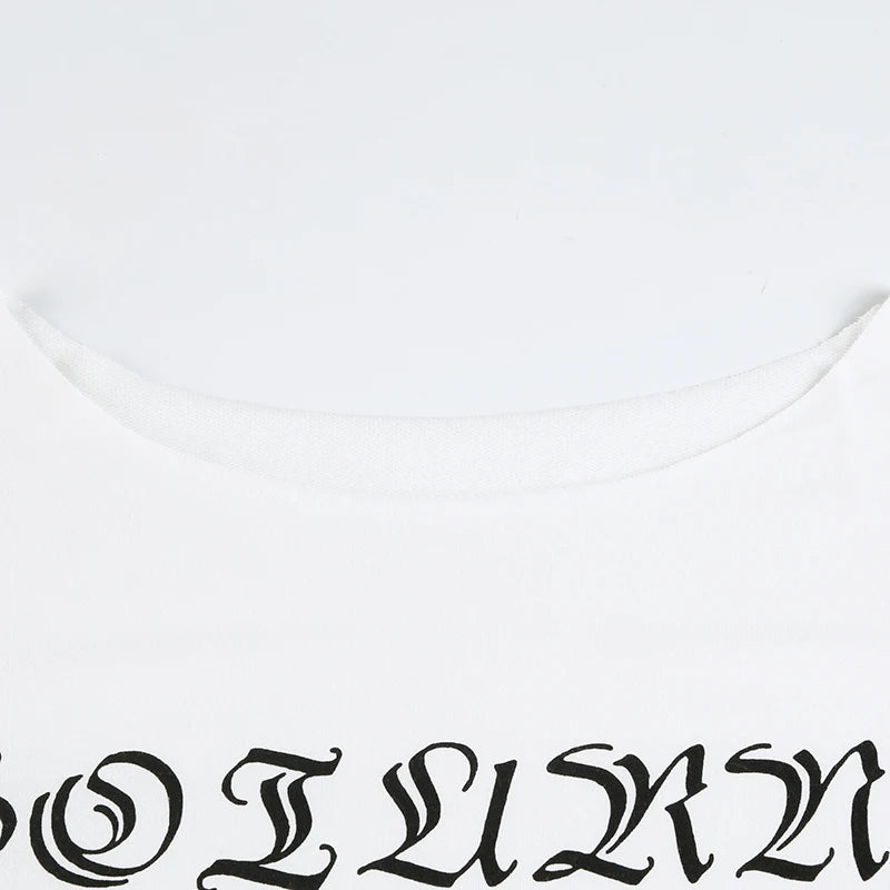 LIZAKOSHT  -  Vintage Letter Print Casual Tops Streetwear Off Shoulder Full Sleeve T-shirts All-match American Style Long Tees Autumn