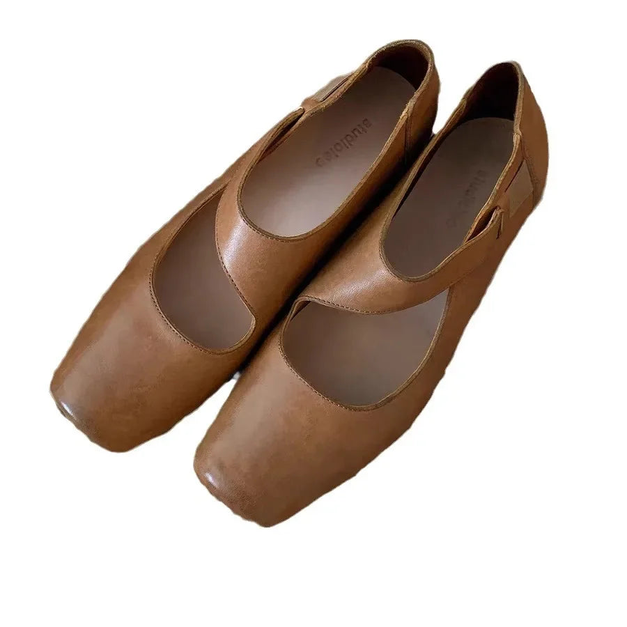 LIZAKOSHT  -  Flat Shoes Women's New Spring and Autumn Summer Genuine Leather Retro Round Toe Flat Ballet Shoes Mary Jane Single Shoe Flats