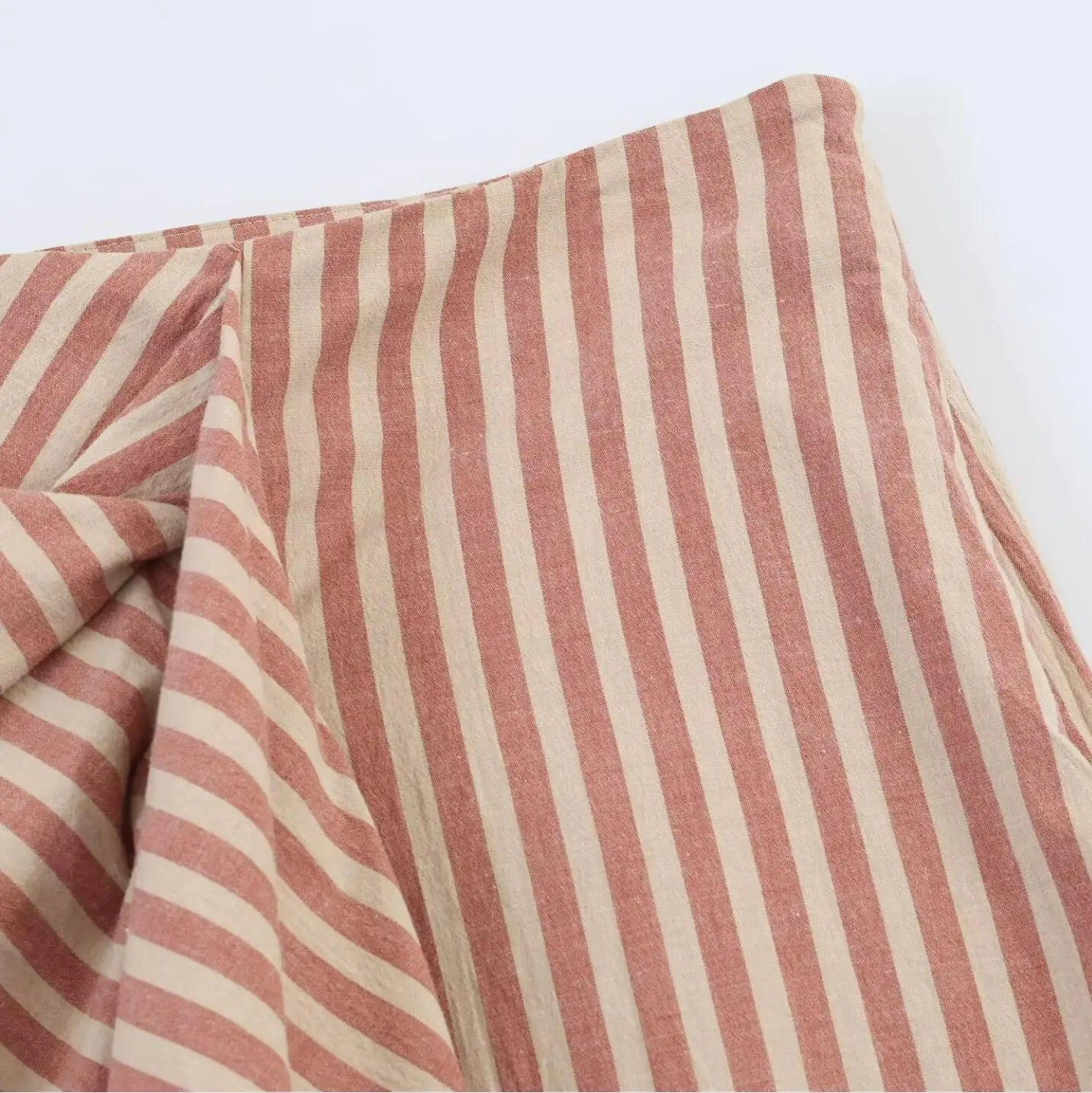 LIZAKOSHT  -  Spring Summer Vintage Orange Apricot Stripes Print Midi Long Skirt Women Front Ruched Side Zipper Low Waist Skirts Femme Sakers