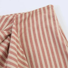 LIZAKOSHT  -  Spring Summer Vintage Orange Apricot Stripes Print Midi Long Skirt Women Front Ruched Side Zipper Low Waist Skirts Femme Sakers