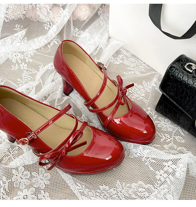LIZAKOSHT  -  Platform Thick Heel Women JK Mary Jane Shoes Fashion Banquet Party Pumps New Spring Women's Butterfly-knot Dress Leather Shoes
